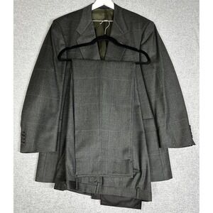 Austin Reed Suit Mens 42 Long 36x32 Gray Wool Plaid Two Piece Jacket Pants USA